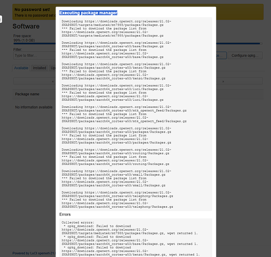 executing package manager 1gb free space