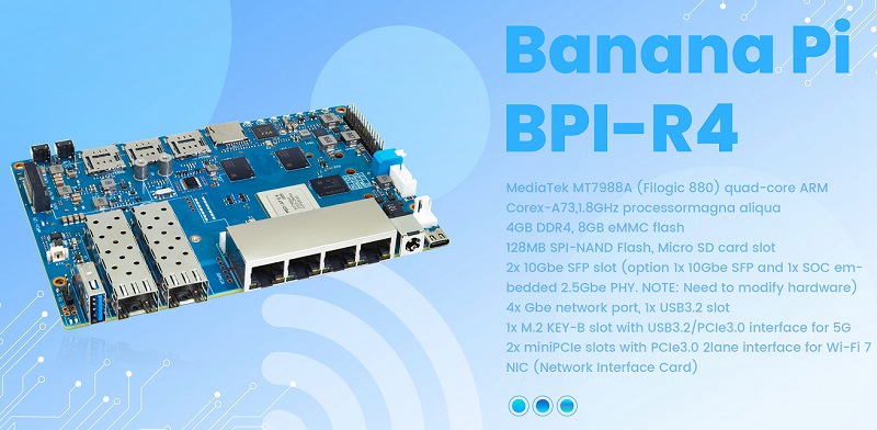 Carte Routeur Banana Pi BPI-R4 Lite - Processeur MT7987A Quad-Core, 2 Go DDR4, Ports 2.5G & 1G - Pour Réseau Et IoT